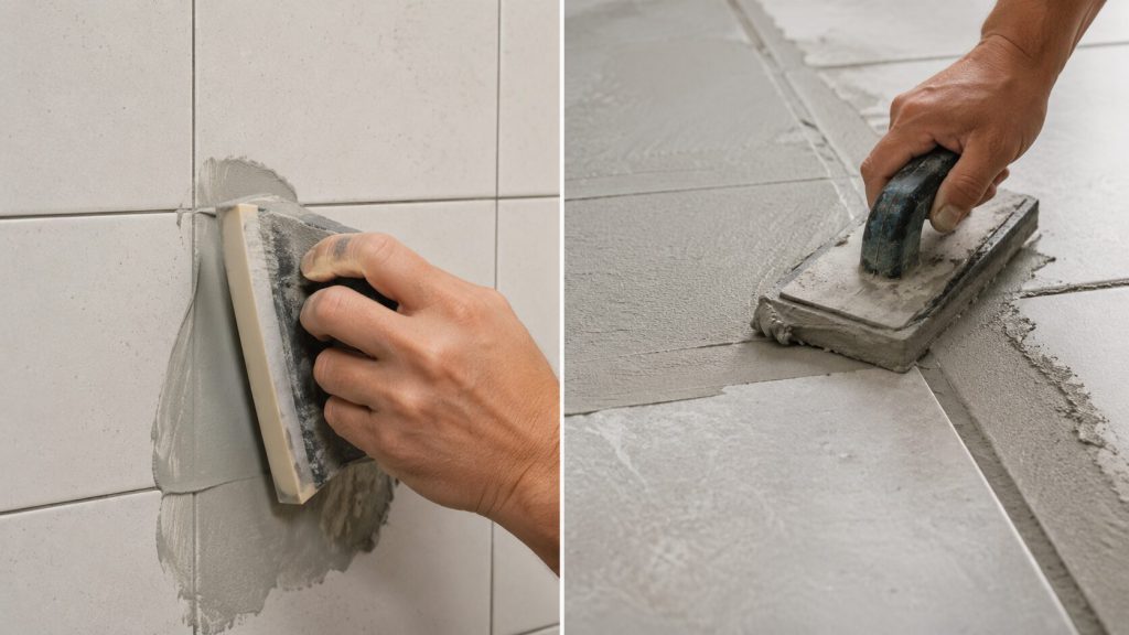 Side-by-side installation of unsanded and sanded cementitious grout